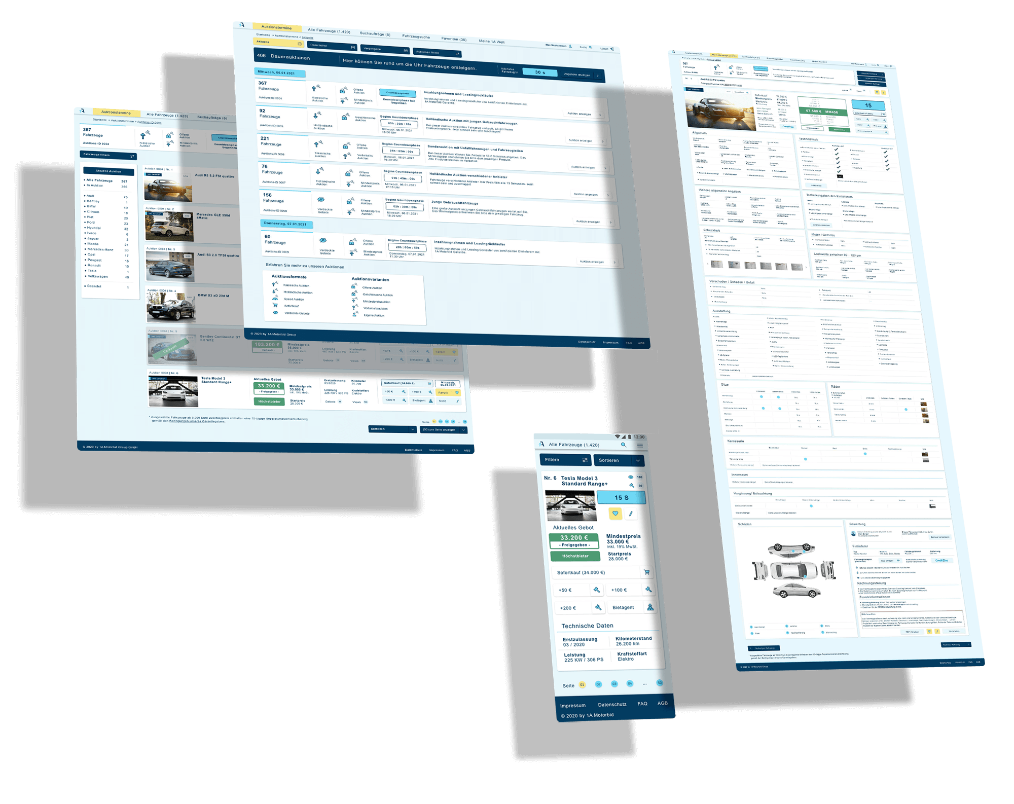Brand Design in digitalen Kanälen – 1A Motorbid – Corporate Website – Web App – Digital – Screens Desktop – Mobile