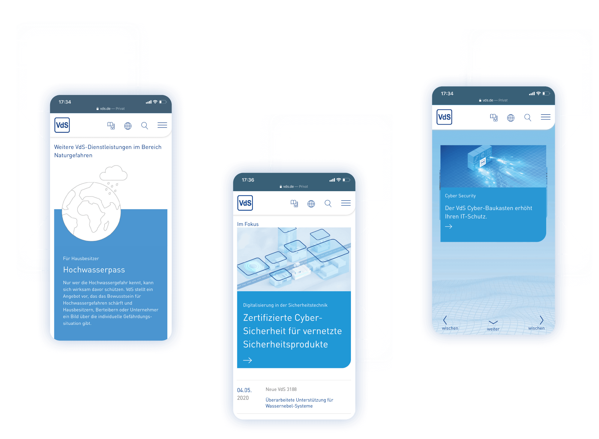 Corporate Design Anwendung – VdS Schadenverhütung – Corporate Website – Interface Design – Mobile