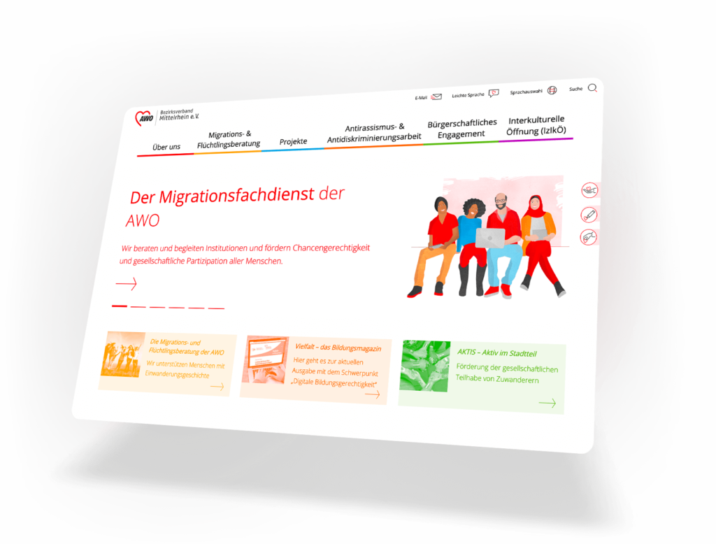 Schärfung der digitalen Kanäle – AWO Bezirksverband Mittelrhein – Corporate Website – Strategie – Screen – Interface Design – Slider – Header