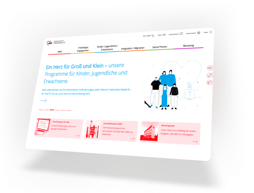 Schärfung der digitalen Kanäle – AWO Bezirksverband Mittelrhein – Corporate Website – Strategie – Screen – Interface Design – Slider – Header