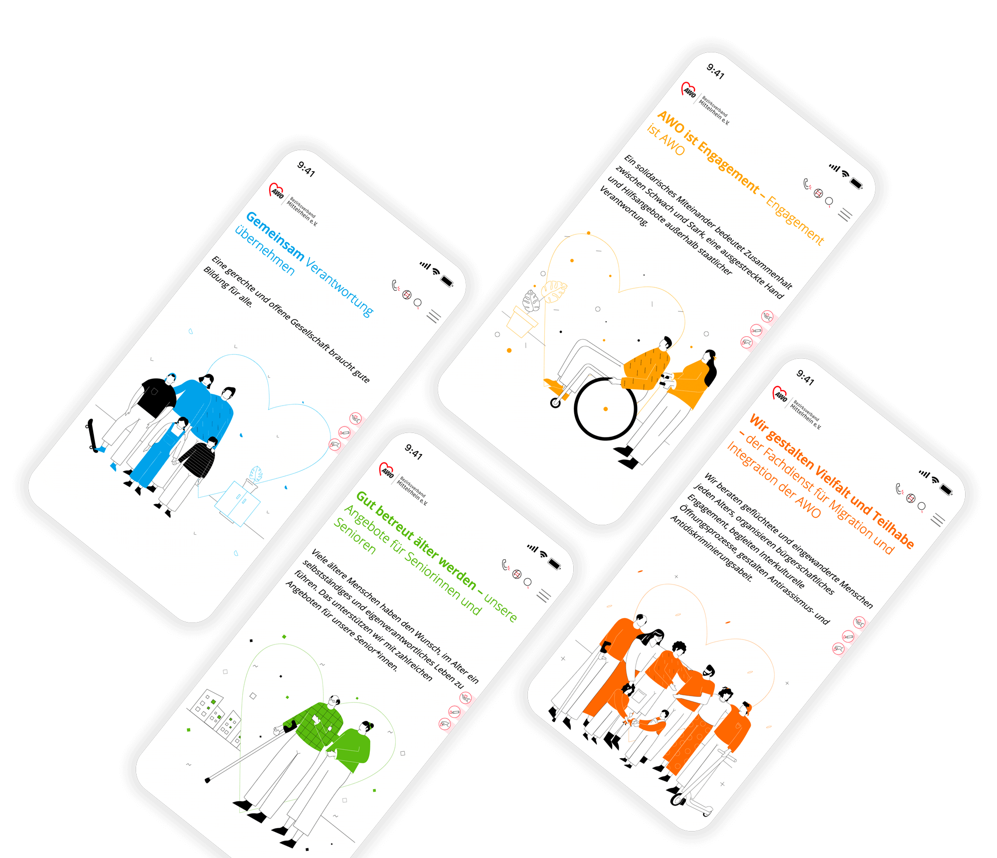 Digitalangebote der AWO Mittelrhein – Corporate Website – Interface Design – Hohe Usability – Illustrationsdesign Header – 4 – Mobile – Screens