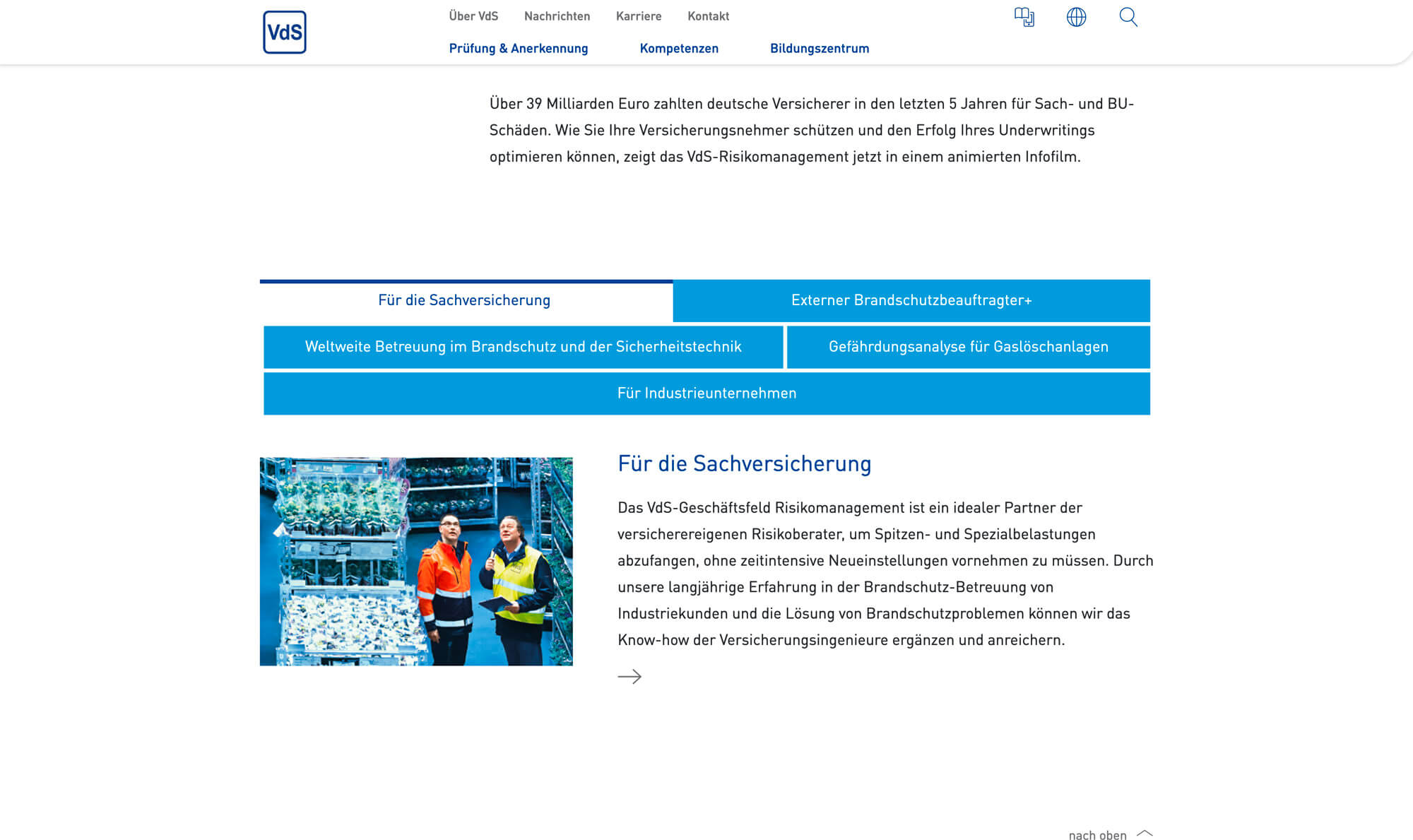 Neuer Webauftritt – VdS Schadenverhütung – Corporate Website – Interface Design – Tab – User Interface – UI