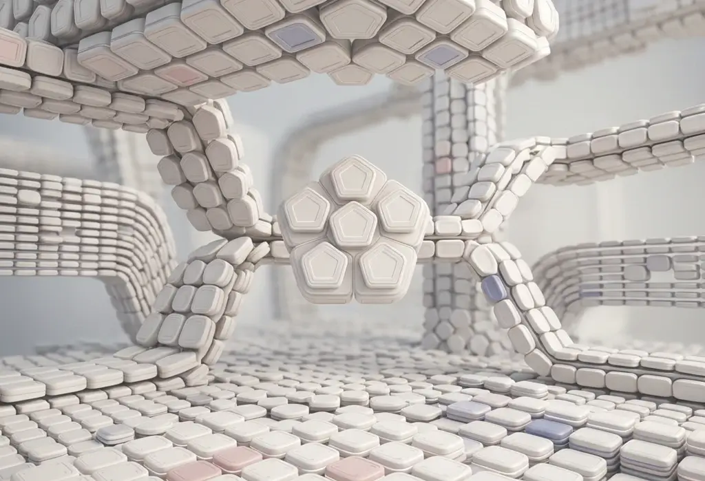 Markenanalyse als modulares System aus verbundenen Bausteinen, das strategische Zusammenhänge, Strukturen und Wege innerhalb einer Marke abstrakt visualisiert.