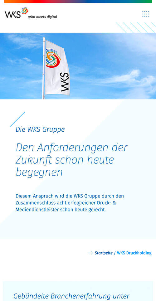 Digitalportal führenden Druckereigruppen – WKS Gruppe – Corporate Website – Interface Design – Exemplarische Unterseite – Screen – Mobile – Headerbereich