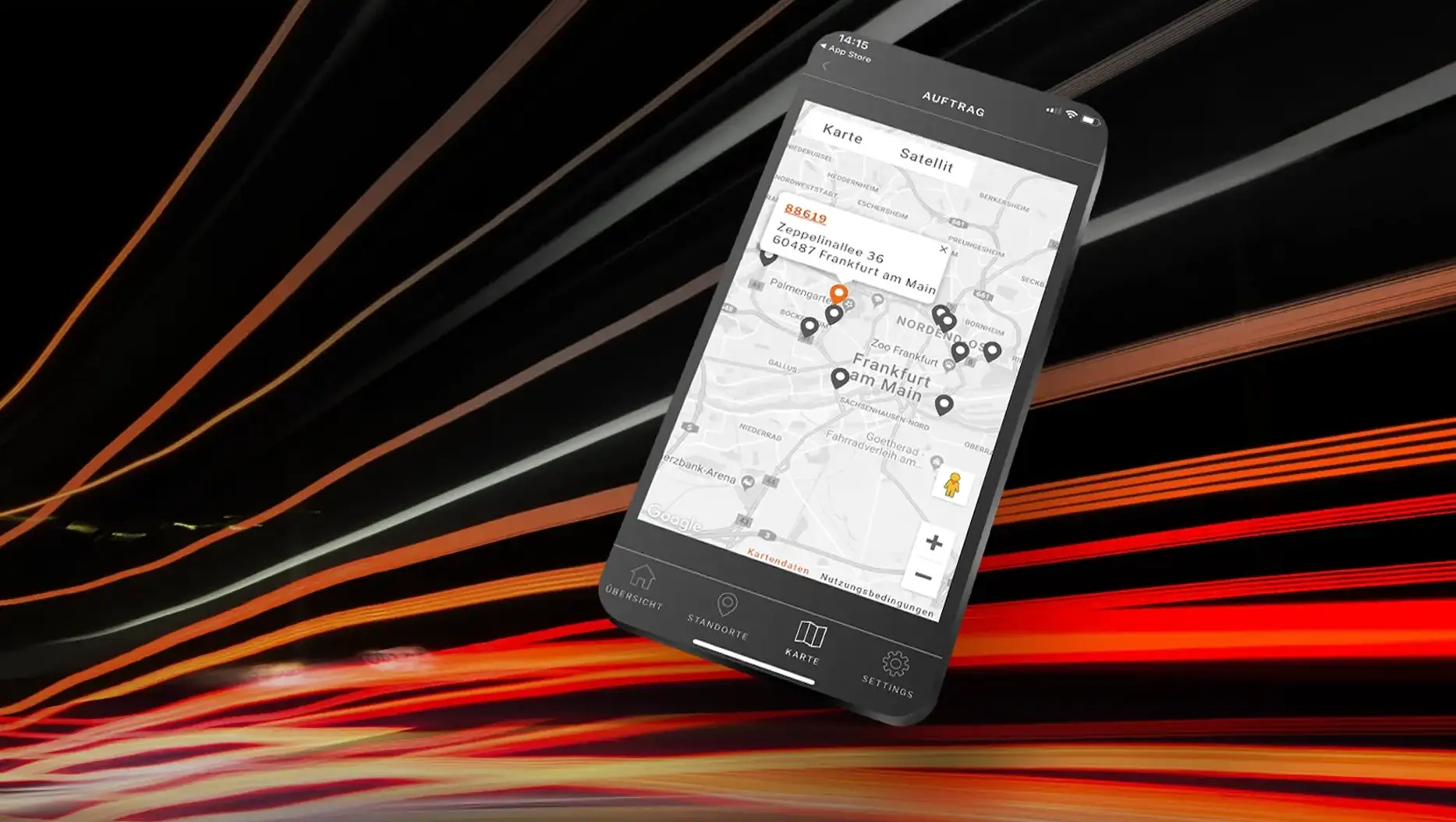 Interfacedesign Wesselmann Manager App — mobile Kartenansicht mit Standortverwaltung als Beispiel für ein konsistentes digitales Designsystem, entwickelt von CRENEO.