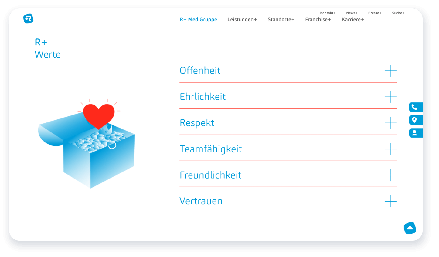 Corporate Design und Corporate Website der R+ MediGruppe – Gestaltungsparameter und Anwendung – CRENEO Designagentur aus Düsseldorf