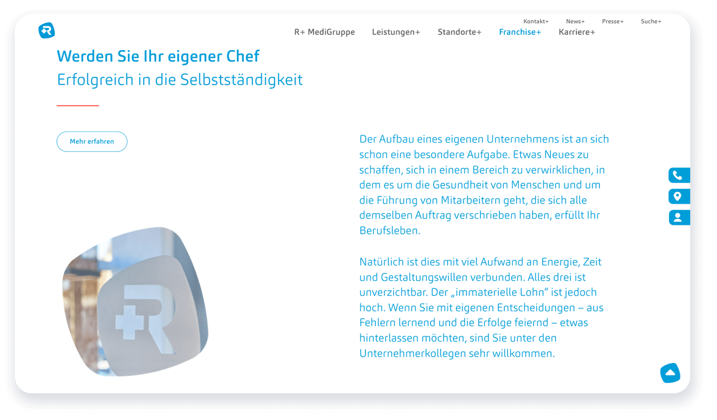 Corporate Design und Corporate Website der R+ MediGruppe – Gestaltungsparameter und Anwendung – CRENEO Designagentur aus Düsseldorf