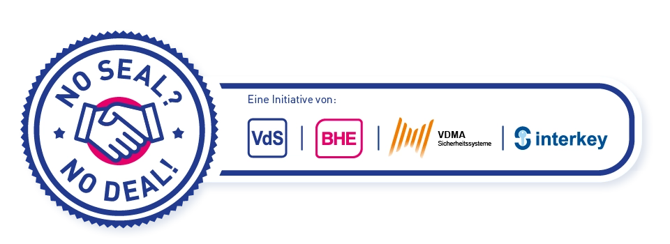 Kooperationssiegel der neuen Kommunikationskampagne für BHE und VdS mit den Logos von VdS, BHE, VDMA Sicherheitssysteme und interkey.