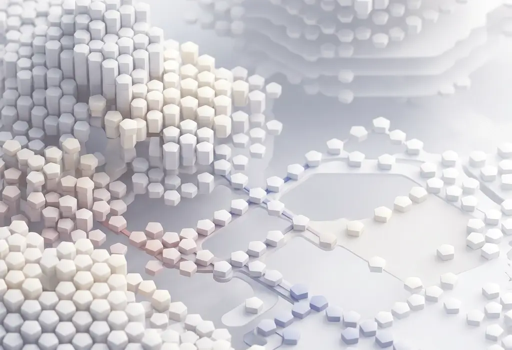 Abstrahierte 3D-Visualisierung als Symbolbild für Corporate Website als System — modulare hexagonale Bausteine in unterschiedlichen Clustern und Dichten symbol…Abstrahierte 3D-Visualisierung als Symbolbild für Corporate Website als System — modulare hexagonale Bausteine in unterschiedlichen Clustern und Dichten symbolisieren eine skalierbare digitale Struktur die als Teil eines Markensystems funktioniert.