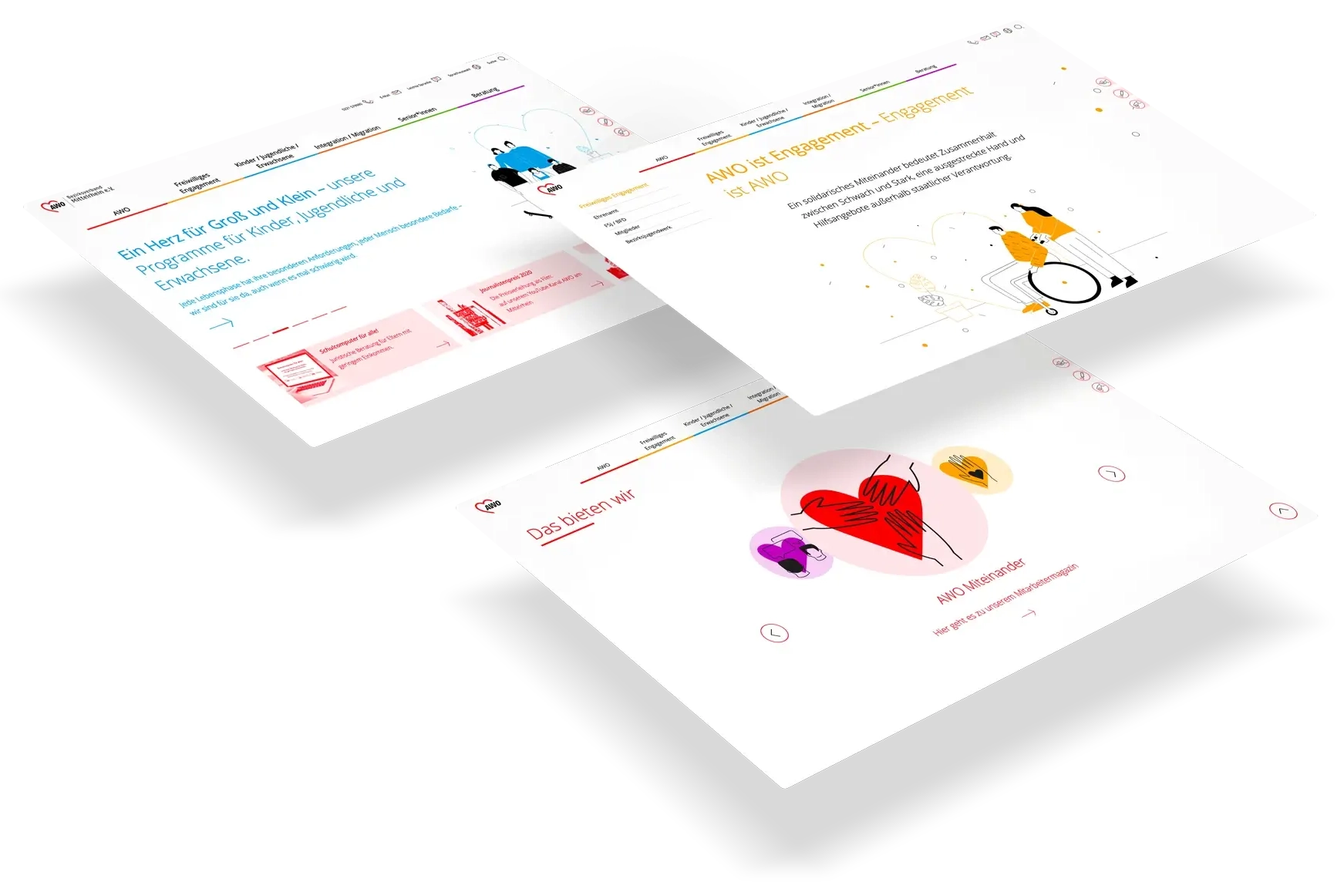 AWO Mittelrhein Corporate Website System mit mehreren Website-Layouts als Beispiel für skalierbare Strukturen und gemeinsames CMS durch CRENEO Corporate Website Agentur.