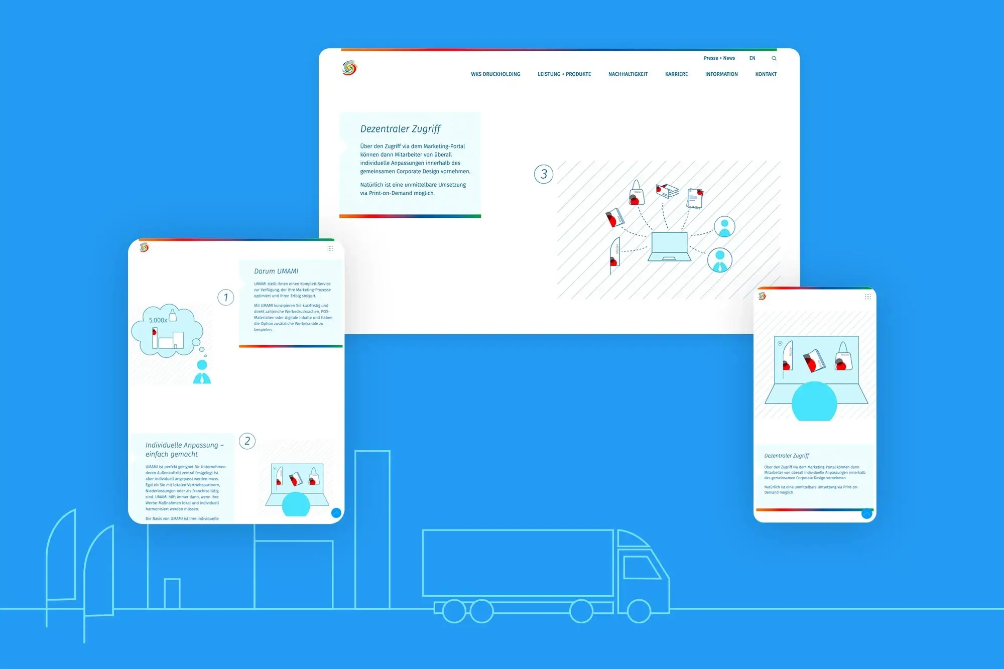 WKS Corporate Website System auf Desktop und Mobile als Beispiel für zentrale Markenführung und dezentrale Nutzung durch CRENEO Corporate Website Agentur.