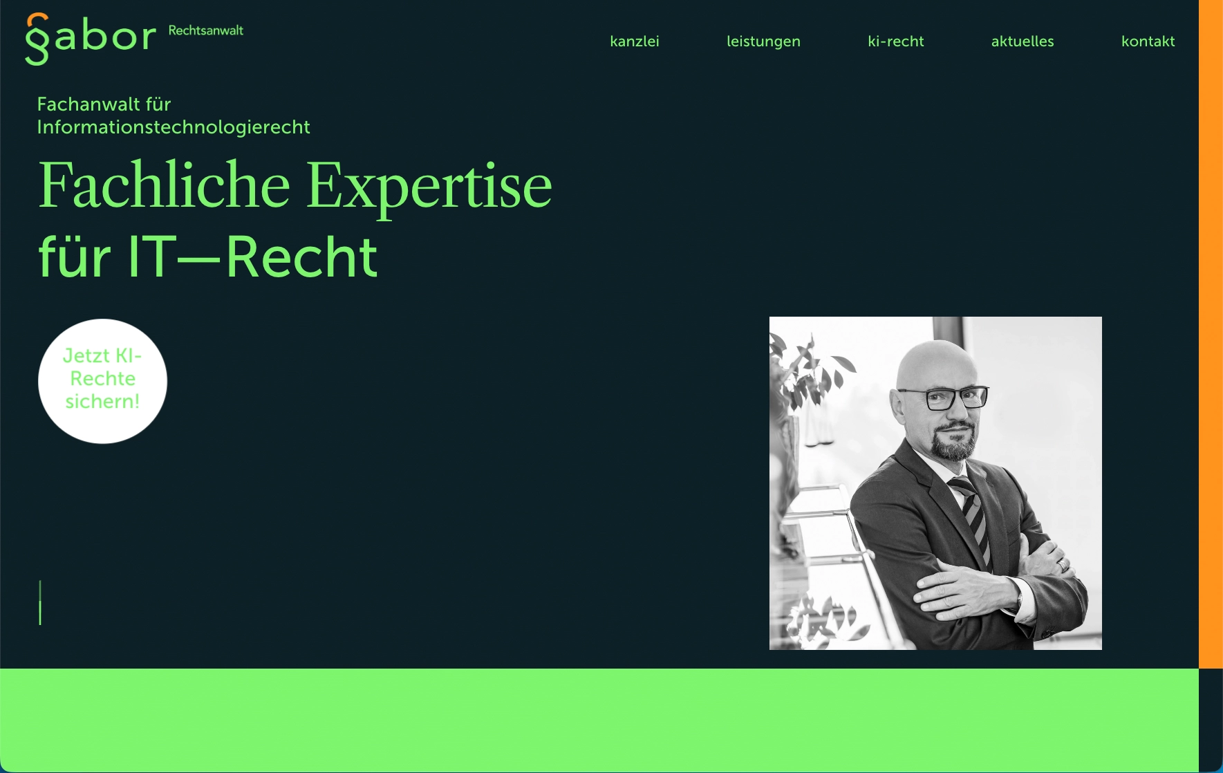 Startseite von Gabor Fachanwalt IT mit der Headline „Fachliche Expertise für IT-Recht"